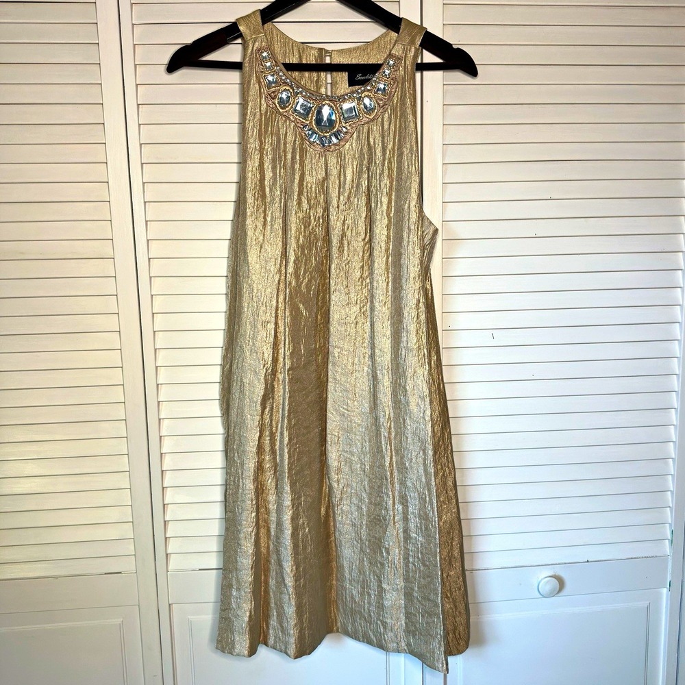 Scarlett Nite Women’s 14 Gold Metallic Shimmer Embellished Sleeveless Dress